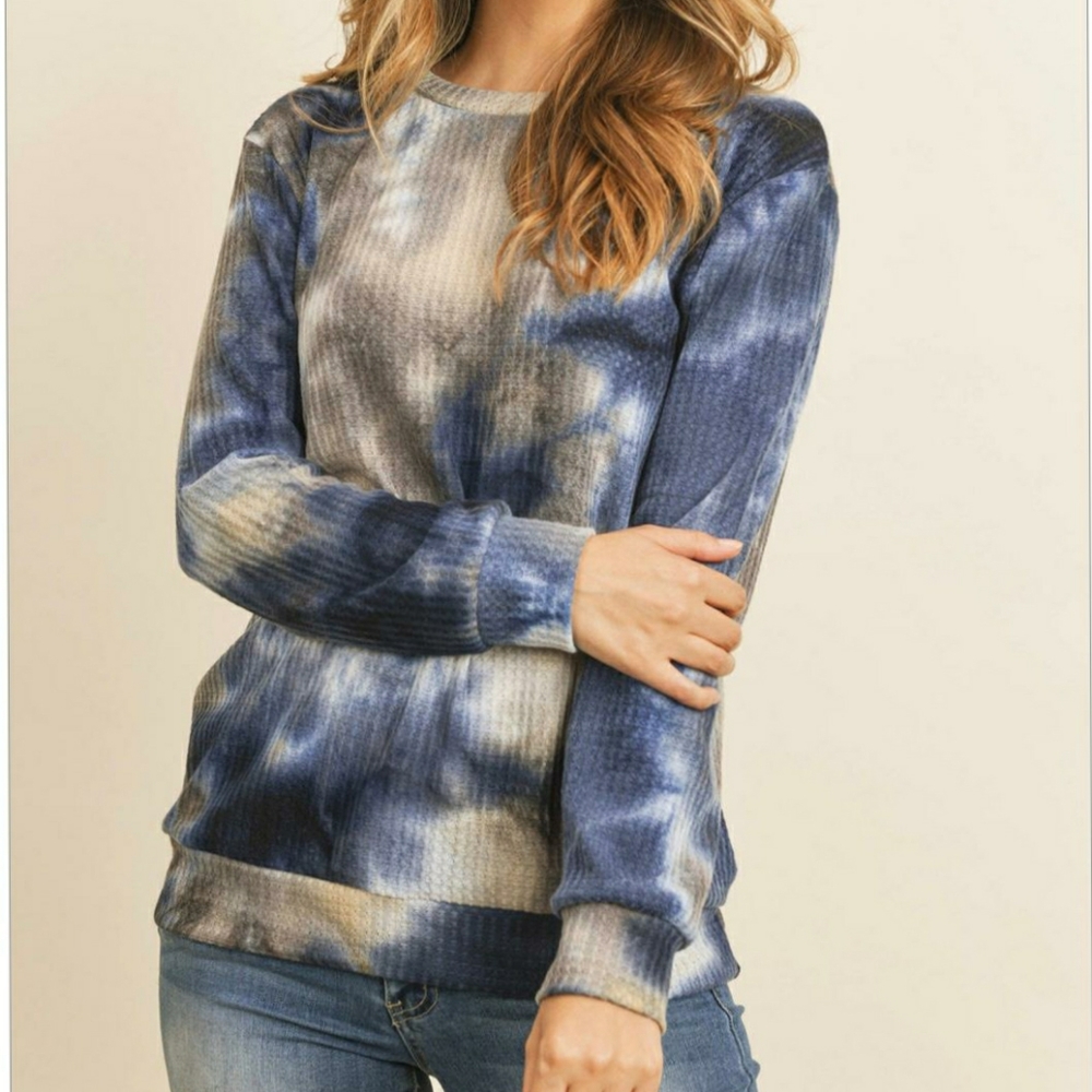 🎀HP🎀Chic Waffle Knit Tie-Dye Long Sleeves Top - Picture 3 of 5